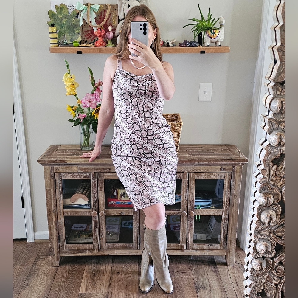 Banana Republic Petite Snake Print Slip Dress 00P Cowl Neck